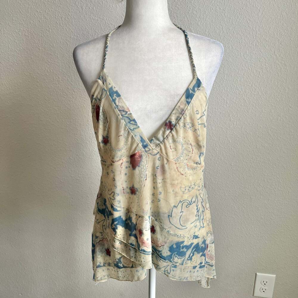 Free People Sandras Rose Relaxed Halter Top Womens L Fairycore Y2K Romantic Boho
